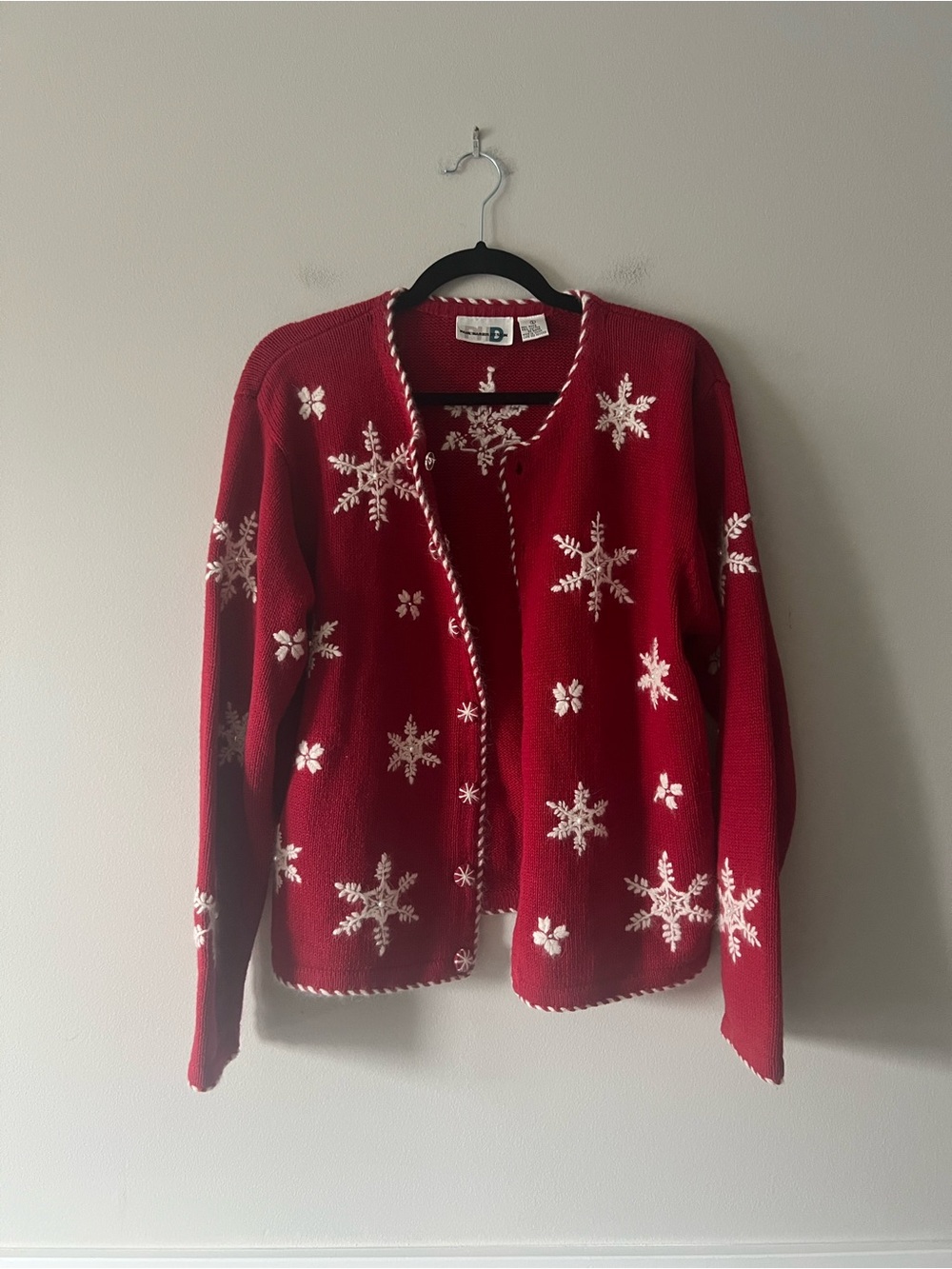 Vintage Paul Harris Design Red Snowflake Embroidered Cardigan Sweater Large Rami
